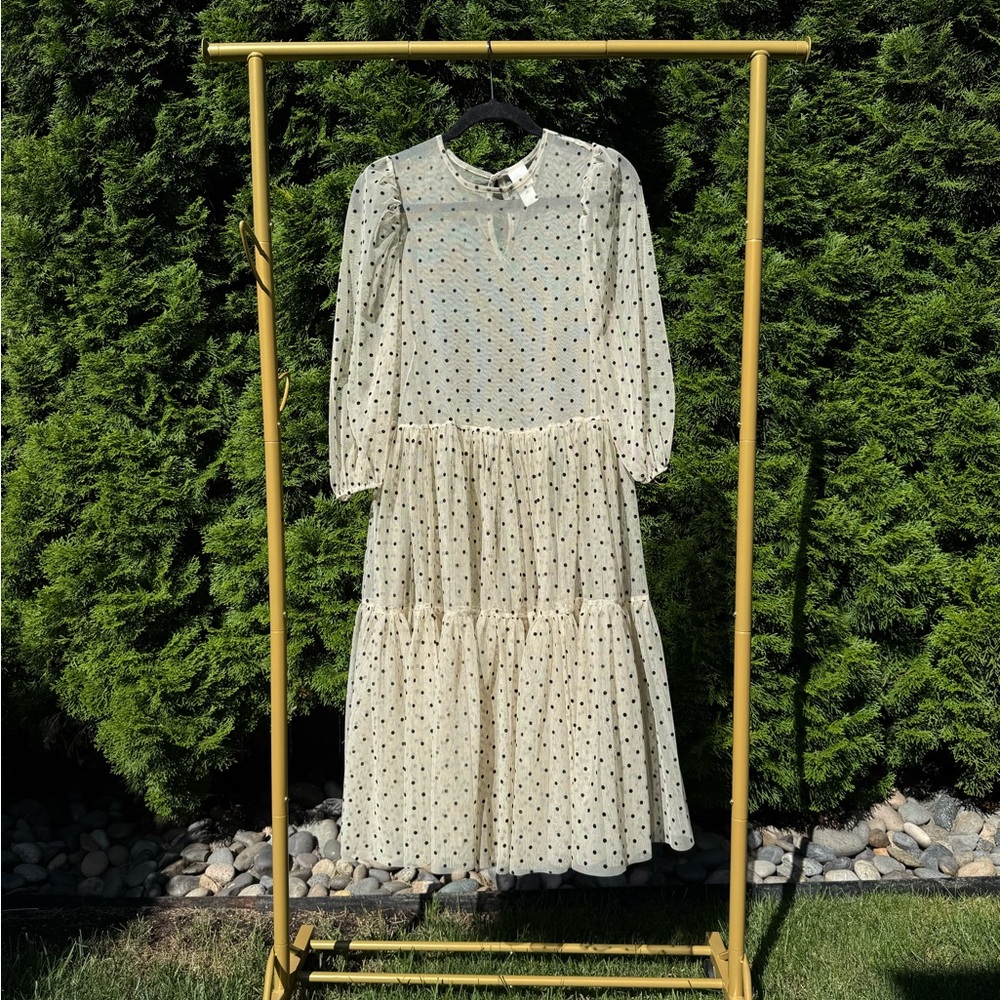 H&M Cream Long Sleeve Polka Dot Dress